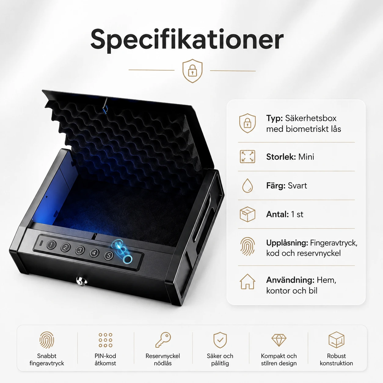 Biometrisk säkerhetsbox med kodlås för hem och bil