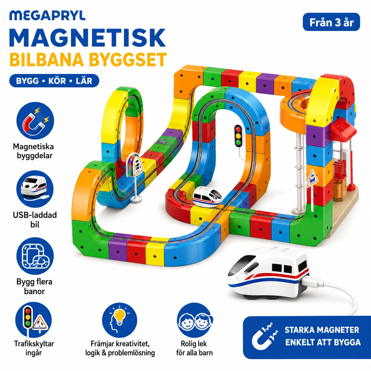 Magnetisk bilbana byggset med USB-laddad bil