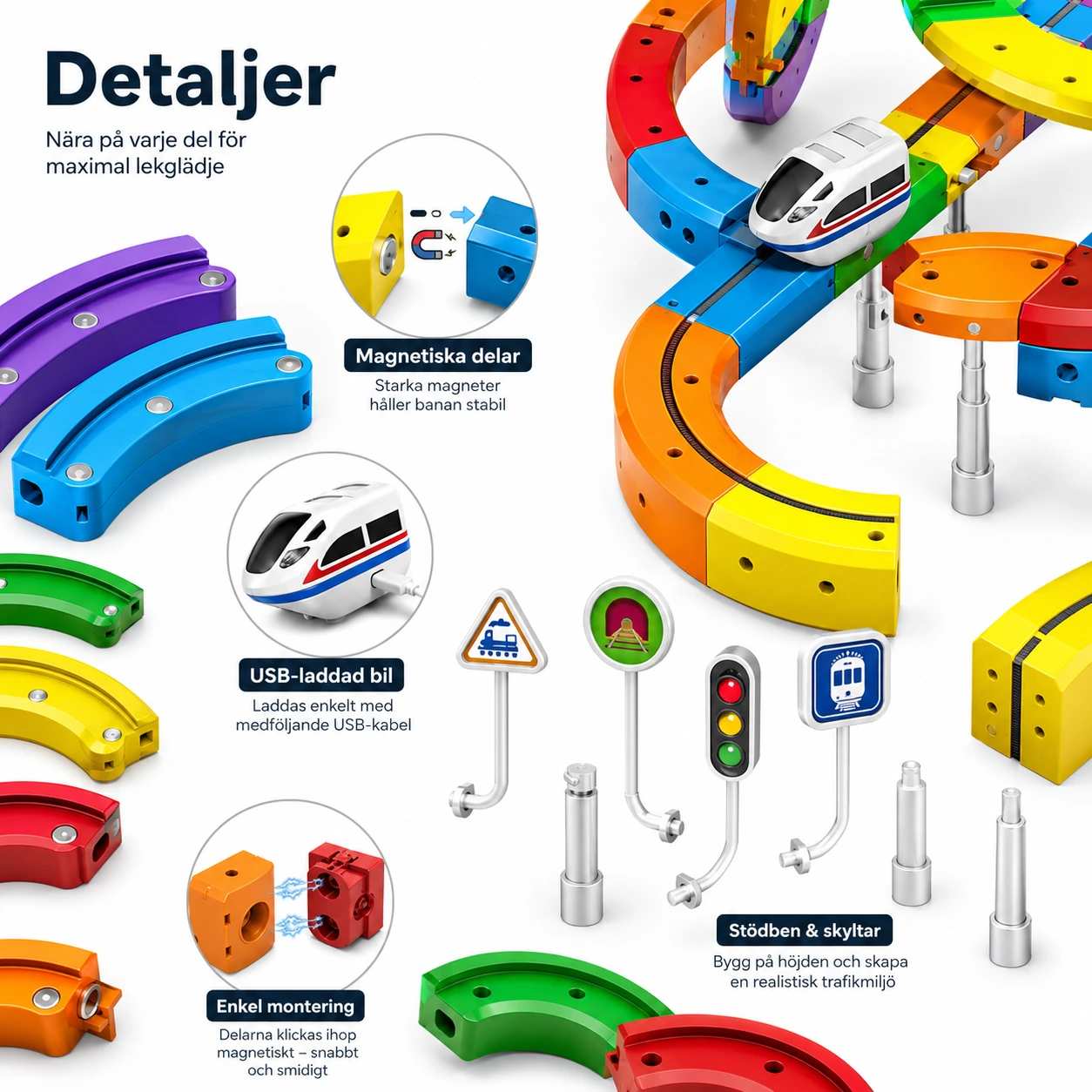 Magnetisk bilbana byggset med USB-laddad bil