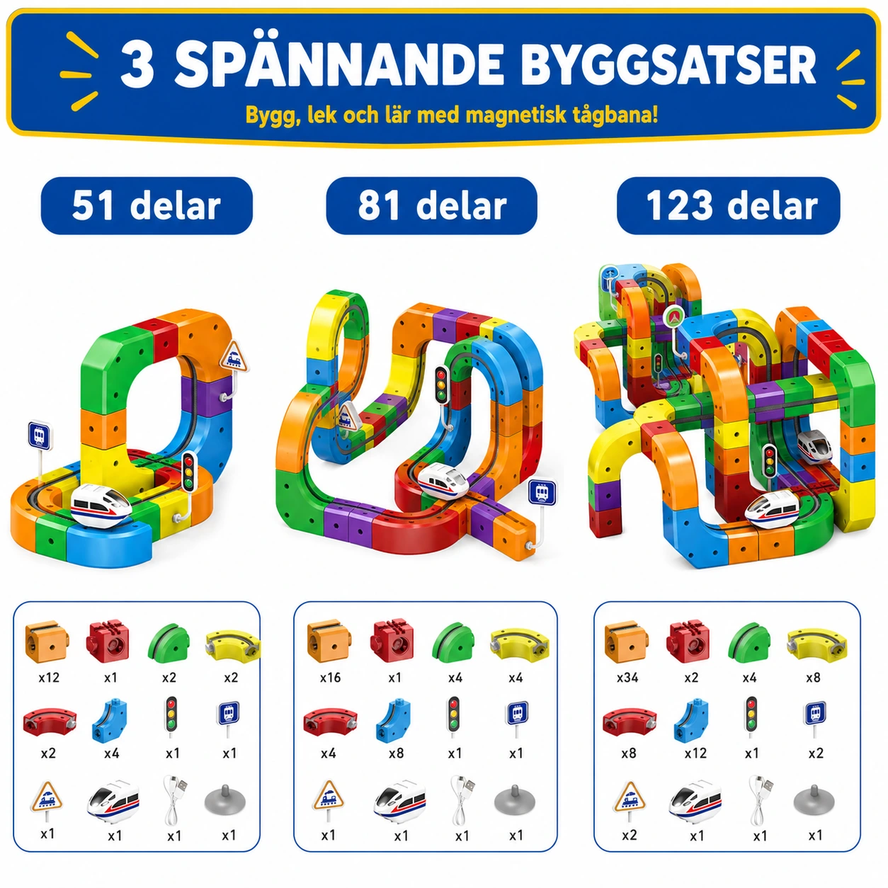 Magnetisk bilbana byggset med USB-laddad bil