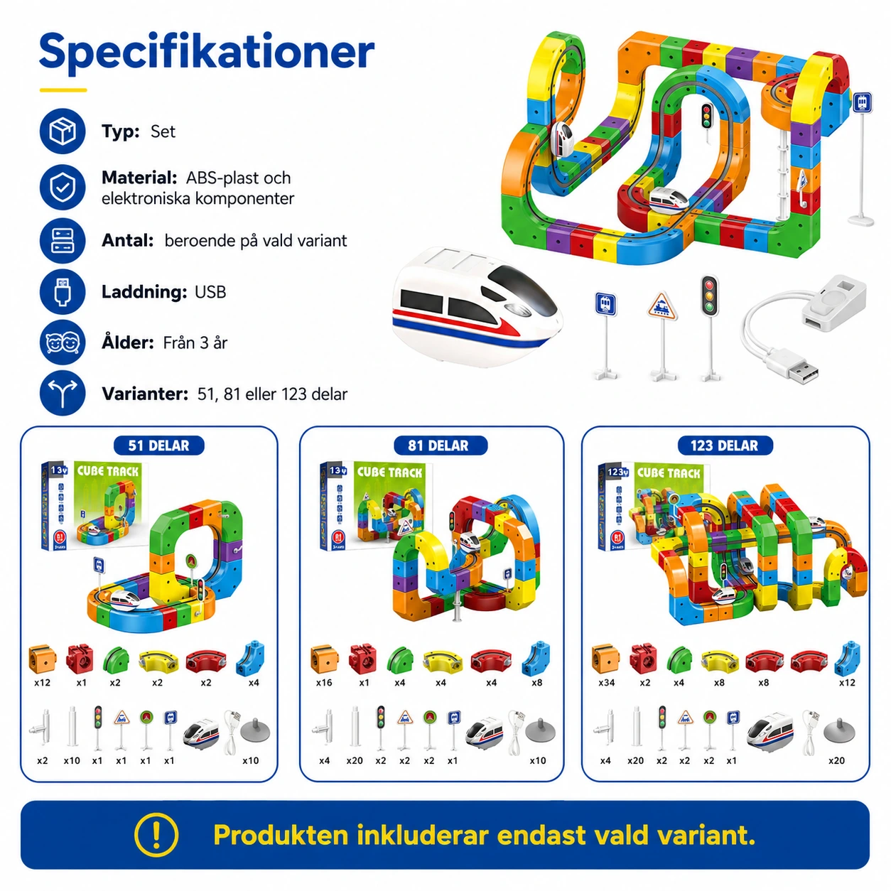 Magnetisk bilbana byggset med USB-laddad bil