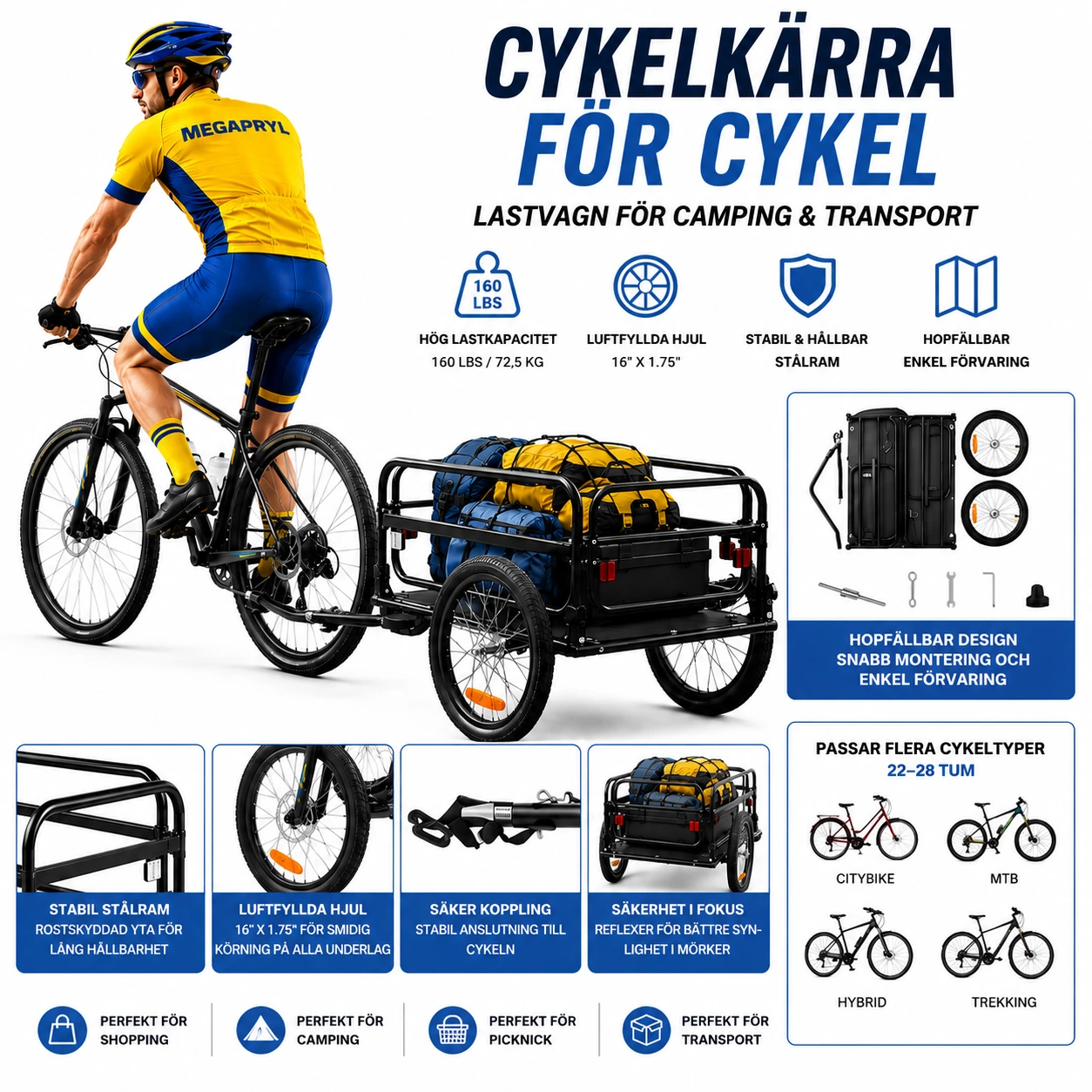 Cykelkärra för Cykel – Lastvagn för Camping & Transport