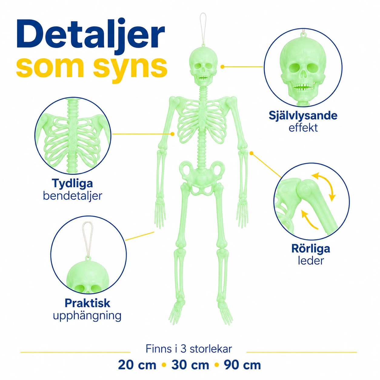 Lysande hängande skelett för halloween och dekoration