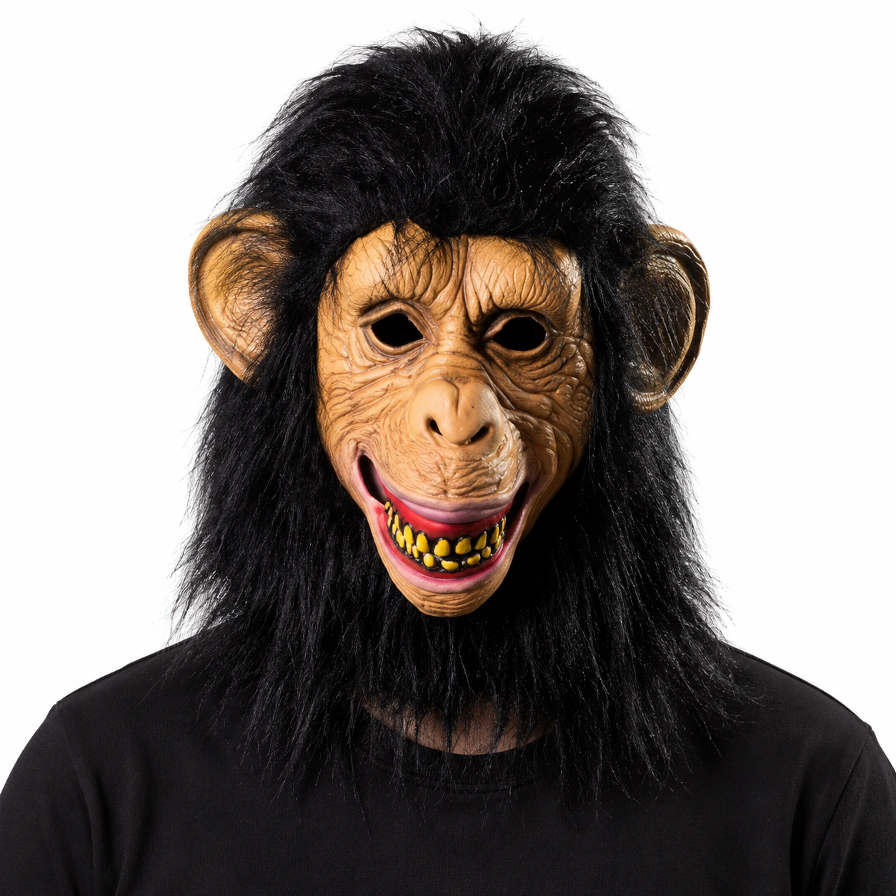 Apemaske i lateks med svart hår