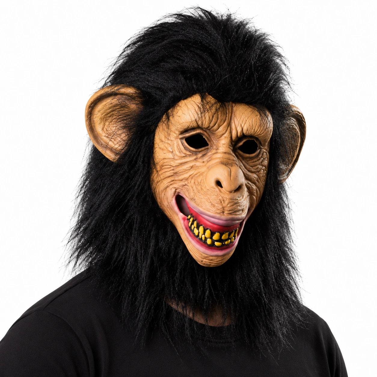 Apemaske i lateks med svart hår