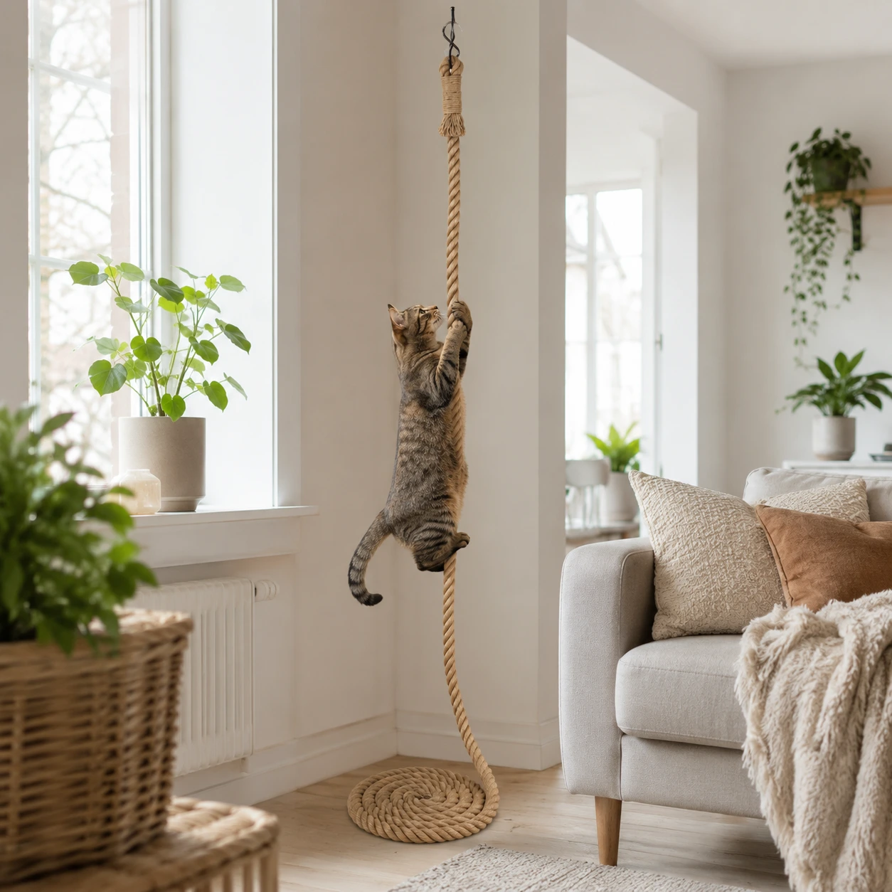 Klätterrep för katt med tak- eller väggfäste, 3 m