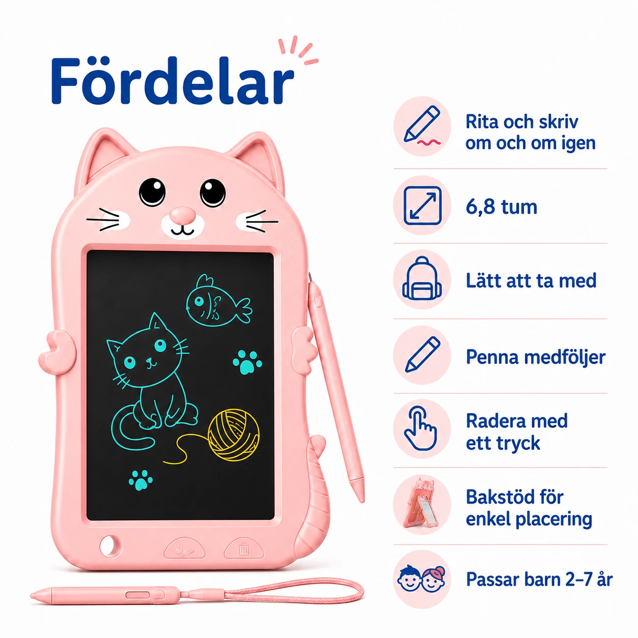LCD skrivplatta för barn 6,8 tum