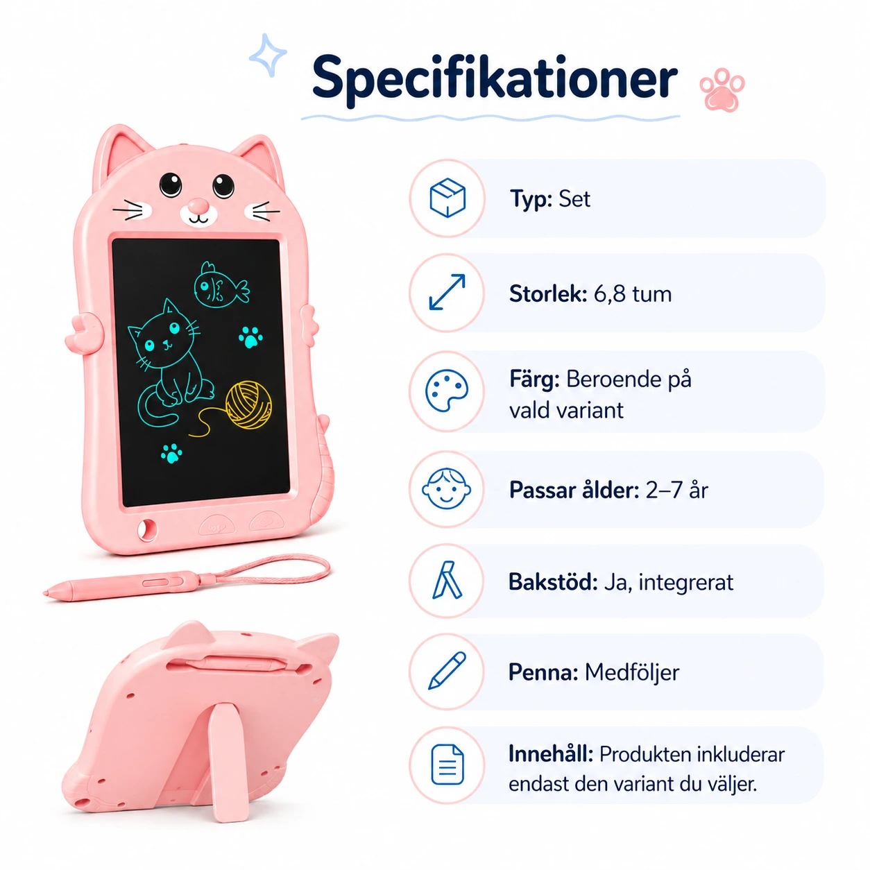 LCD skrivplatta för barn 6,8 tum