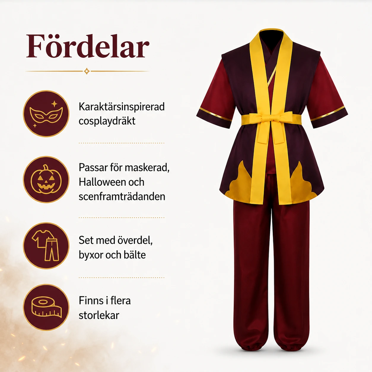 Cosplaydräkt för maskerad och scen med bälte