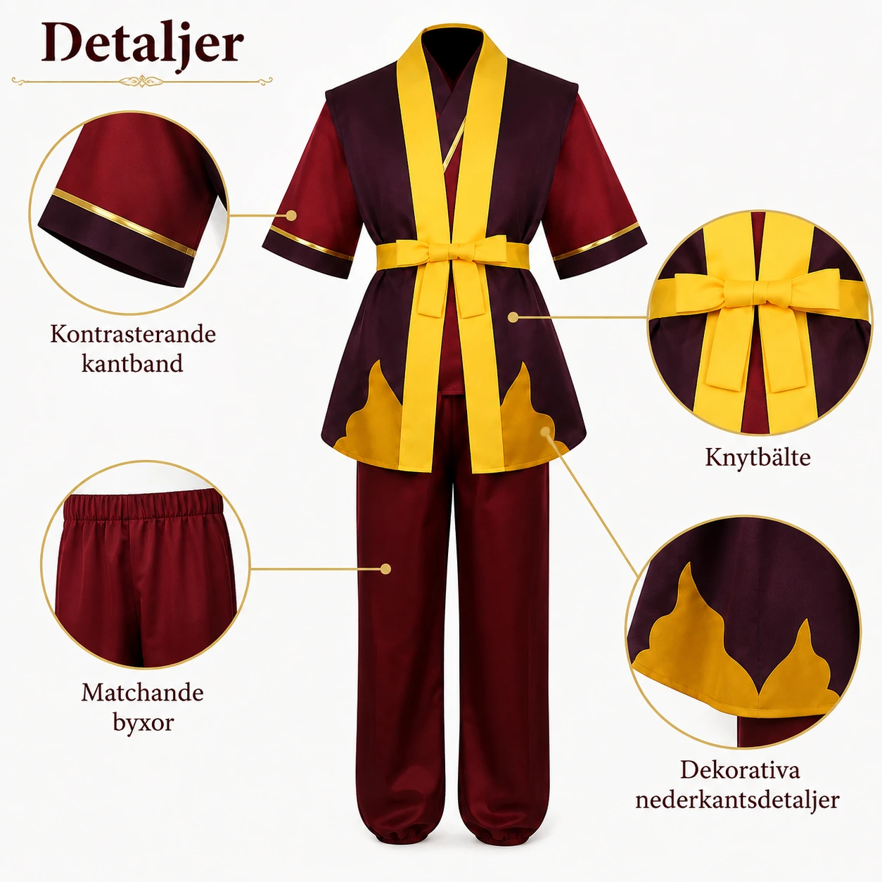 Cosplaydräkt för maskerad och scen med bälte
