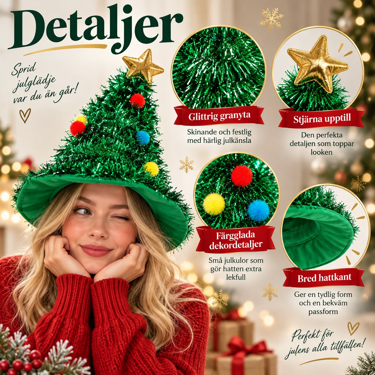 Hatt julgran i grönt glitter