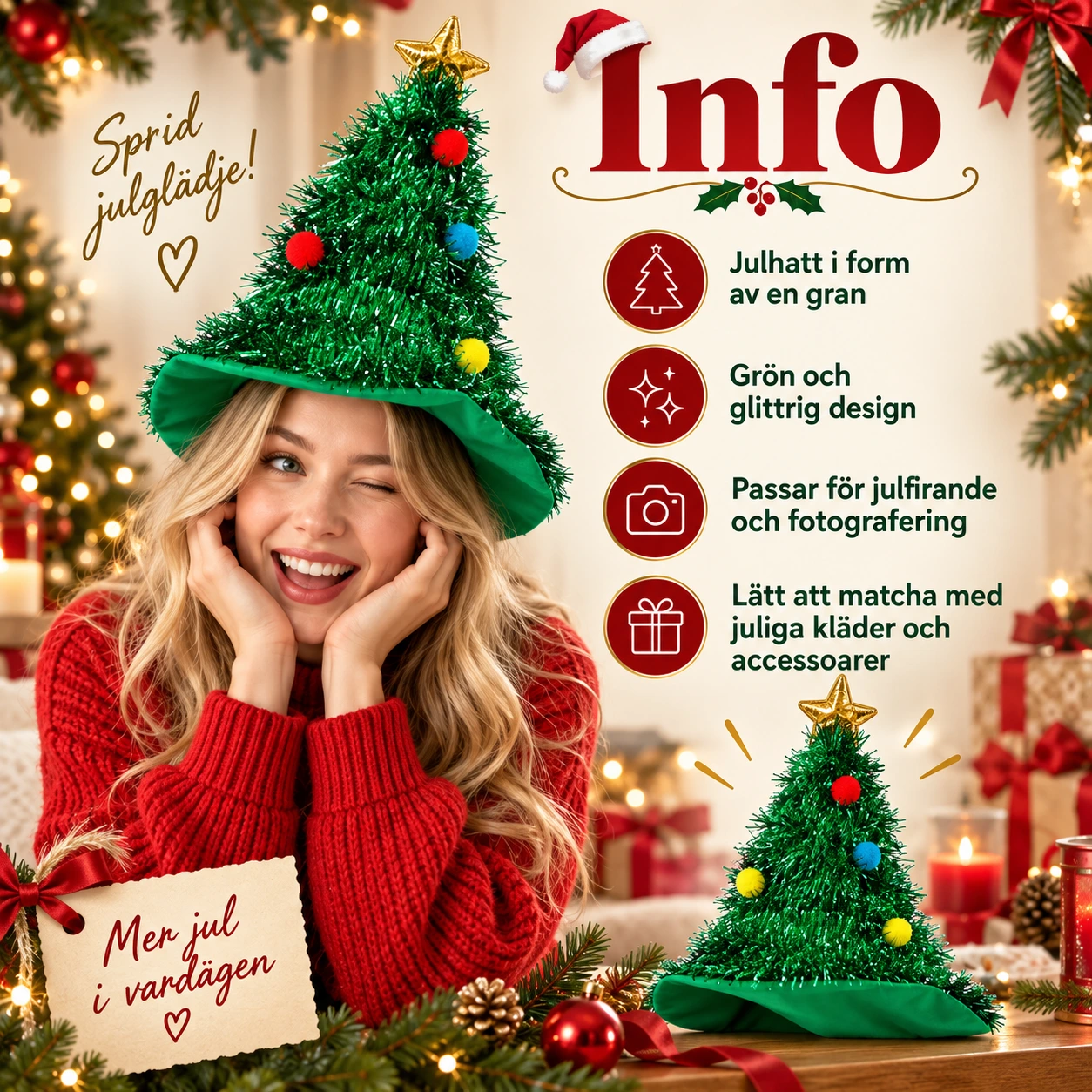 Hatt julgran i grönt glitter