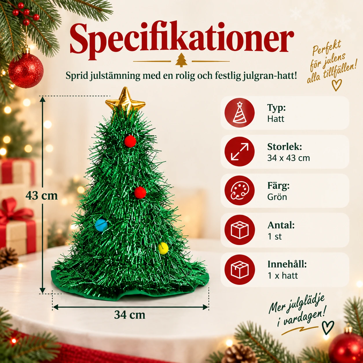 Hatt julgran i grönt glitter