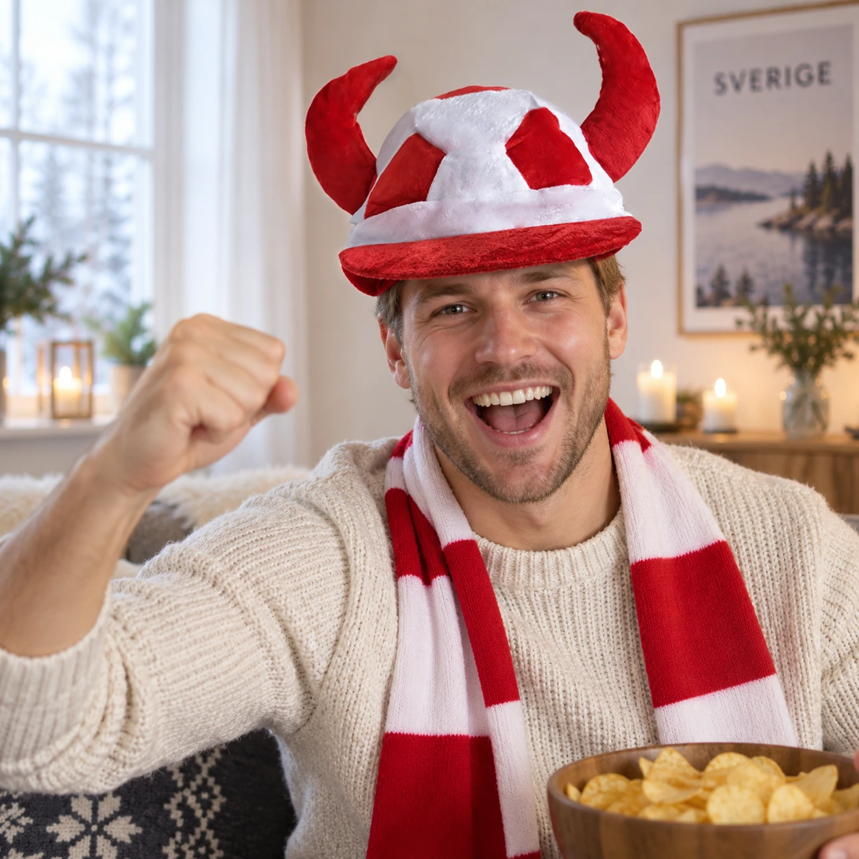 Fotbollsmössa med Horn i Grön och Röd