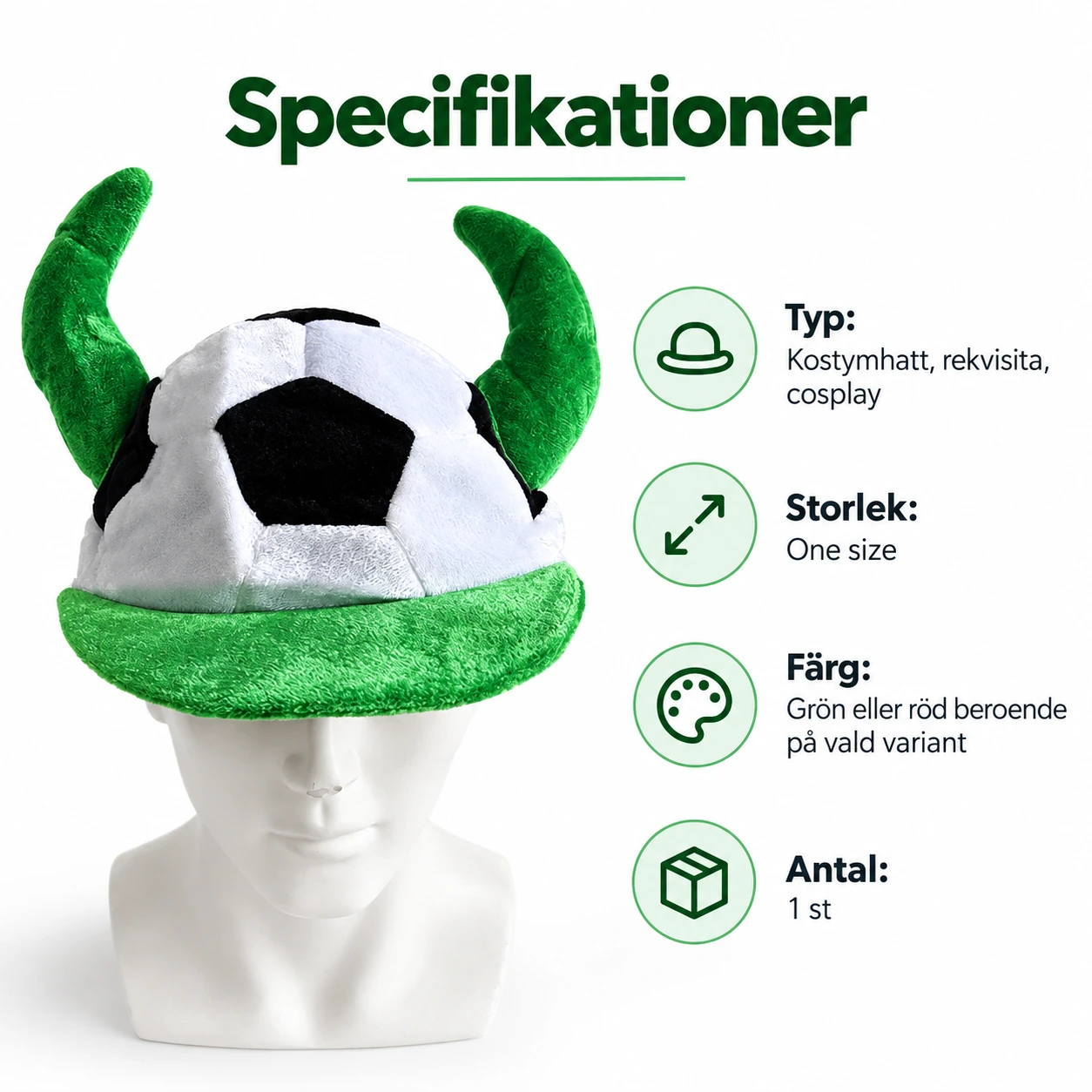 Fotbollsmössa med Horn i Grön och Röd