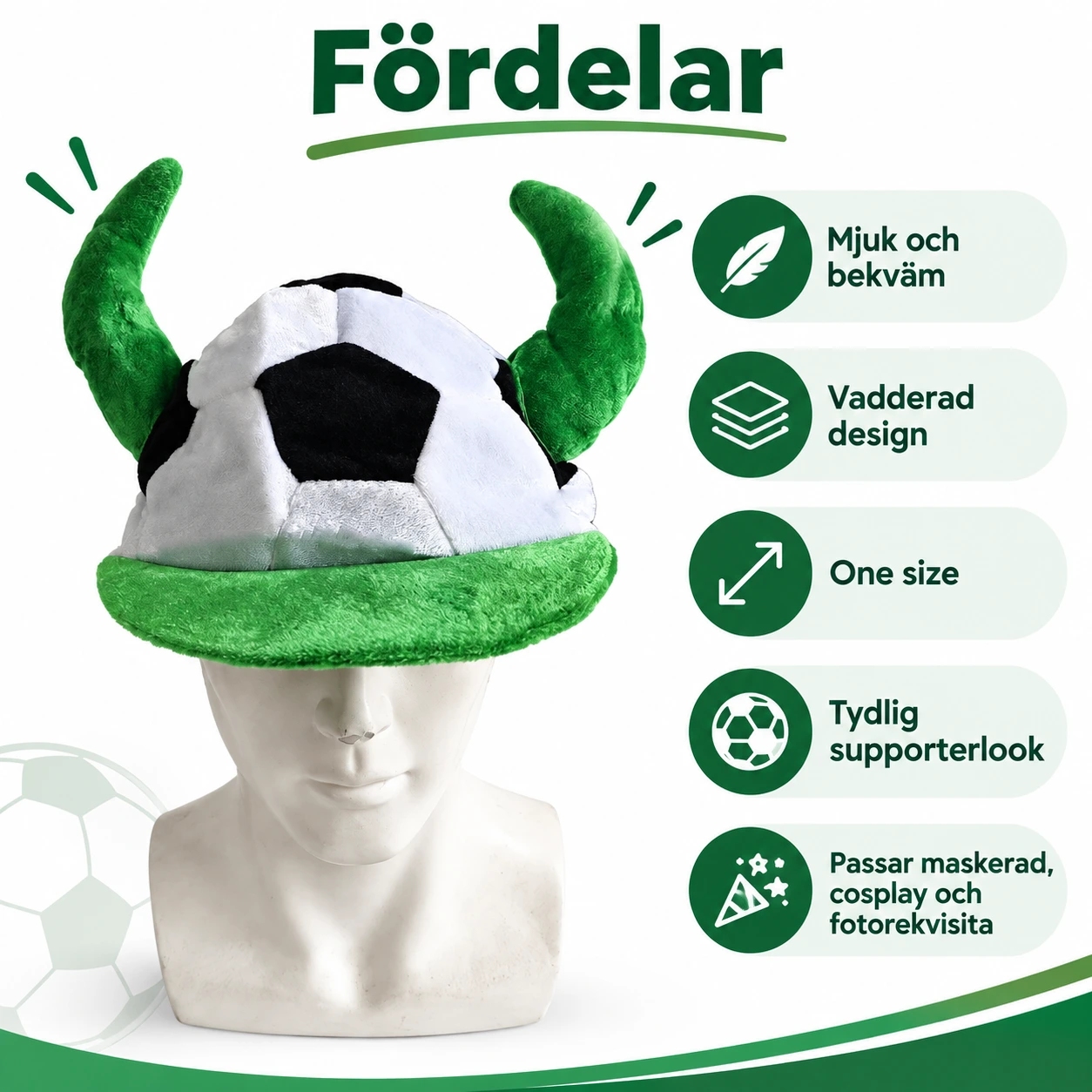 Fotbollsmössa med Horn i Grön och Röd