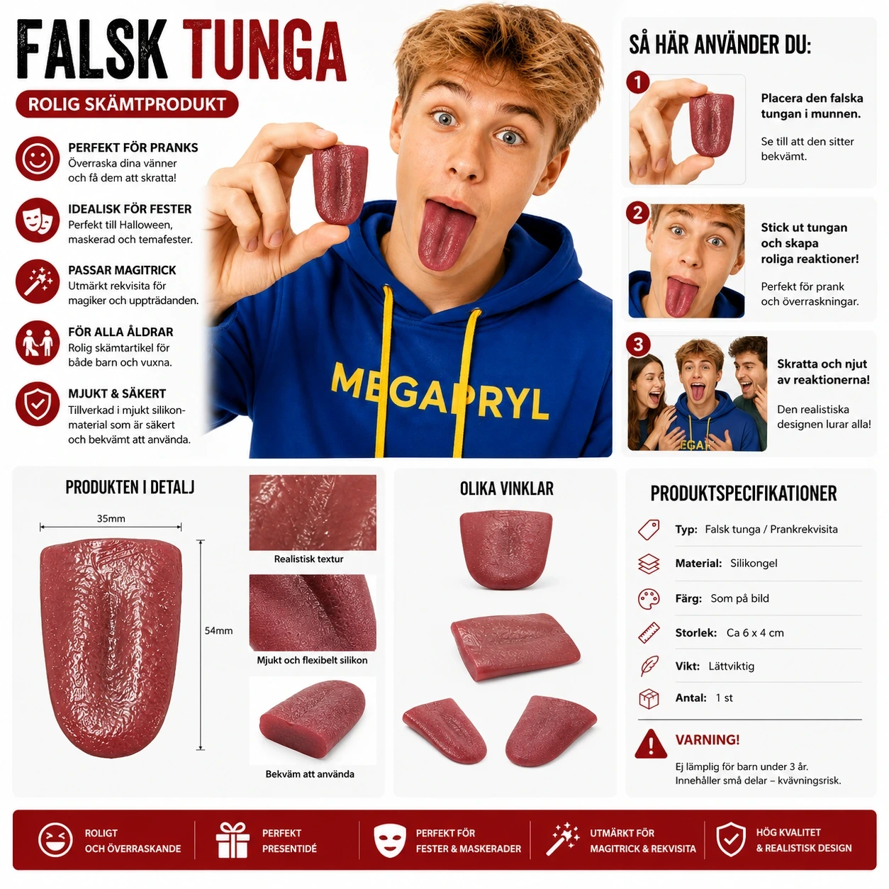 Falsk Tunga Rekvisita – Rolig Skämtprodukt