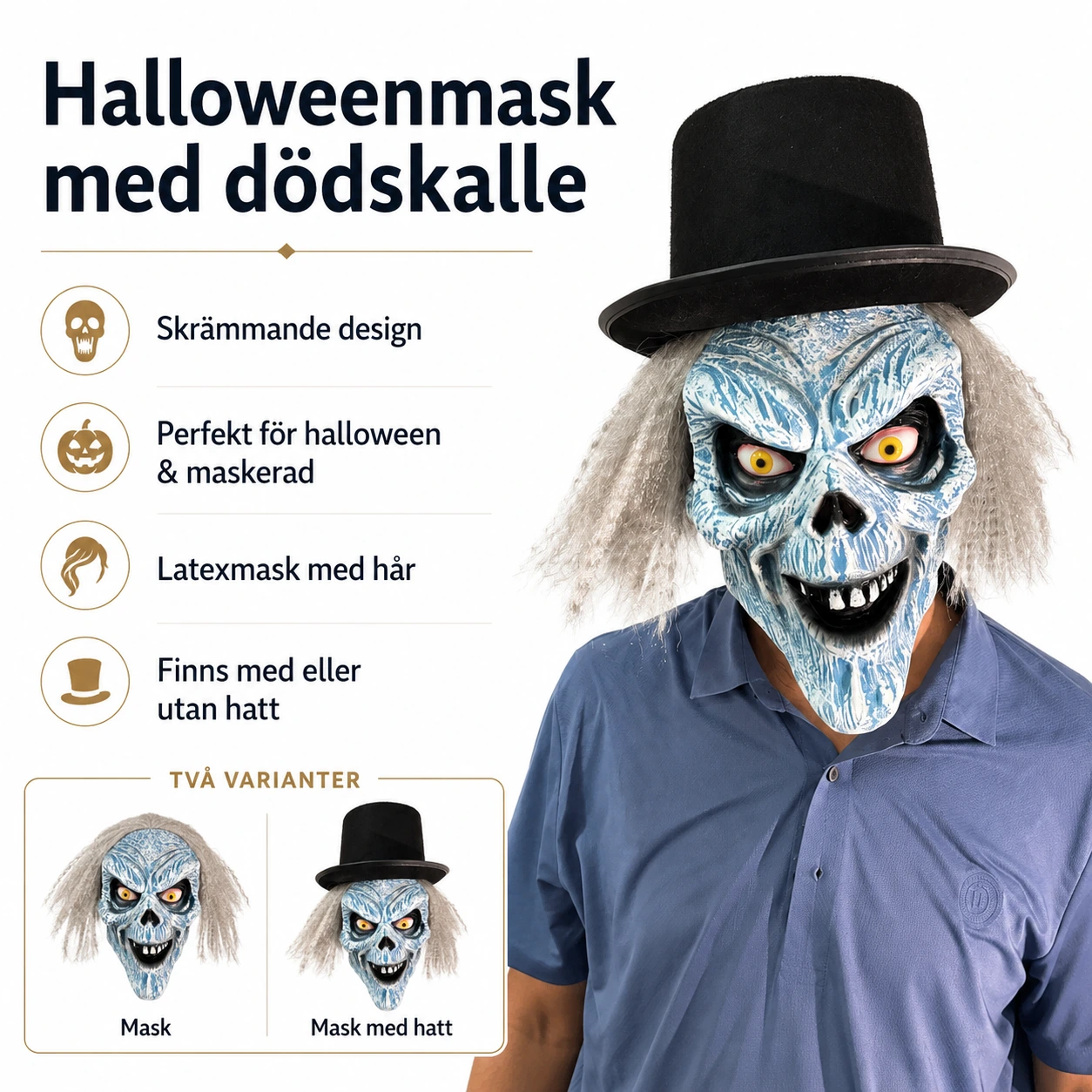 Halloweenmask med dödskalle för maskerad och cosplay