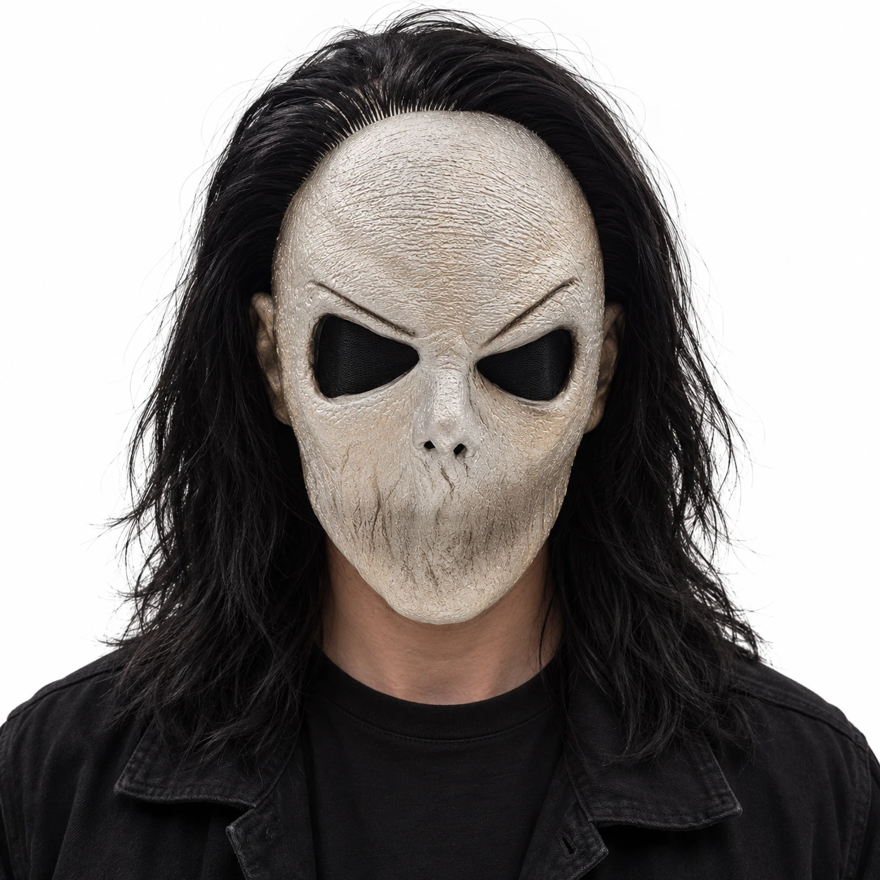 Mask vuxen skelett i latex med svart peruk