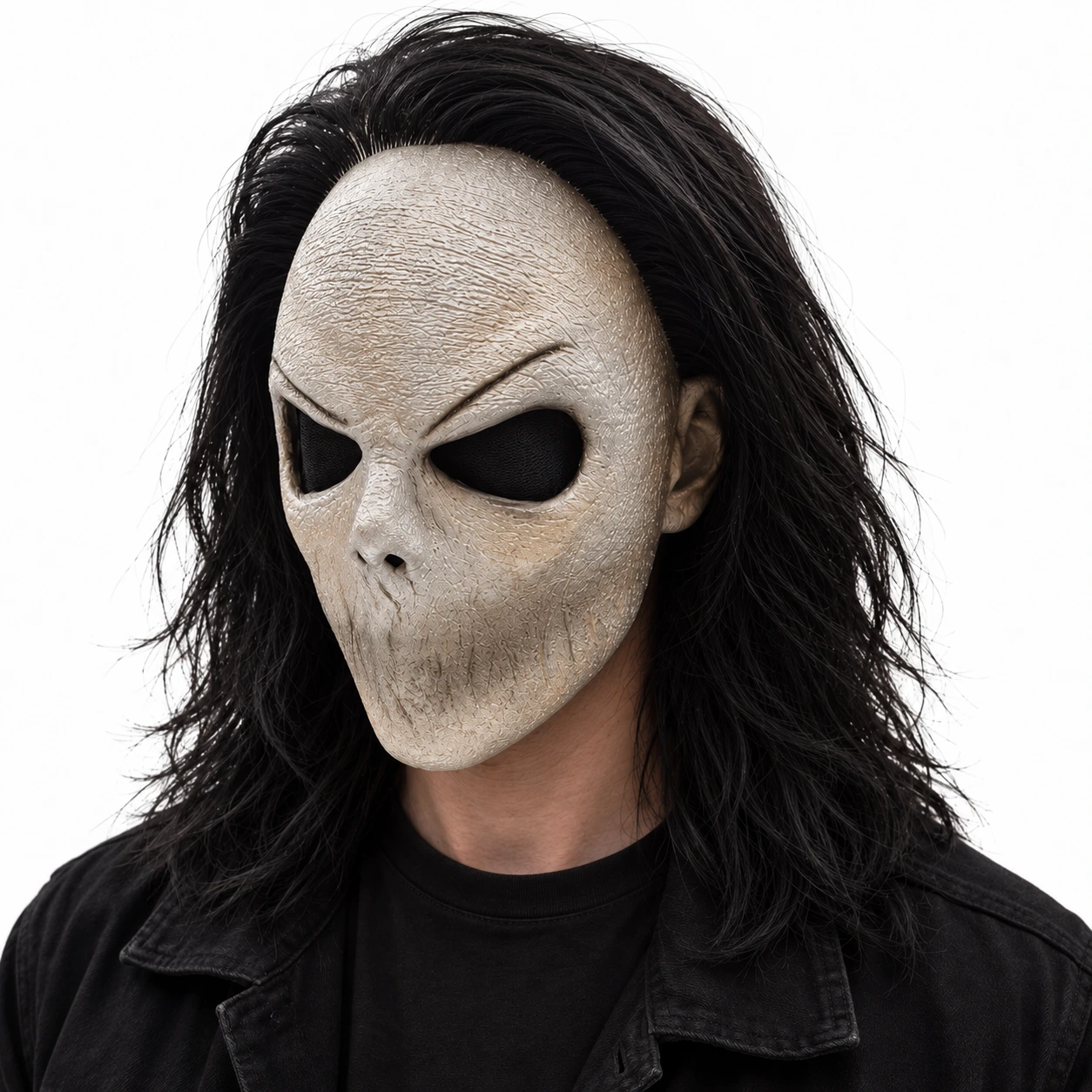 Mask vuxen skelett i latex med svart peruk