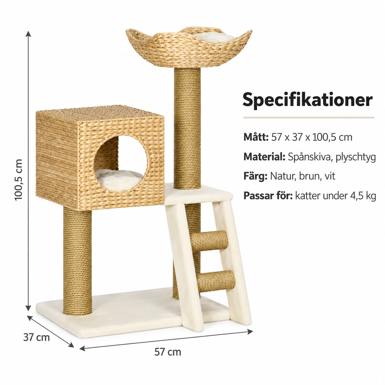 Klösträd för katt med koja och toppbädd, 100,5 cm