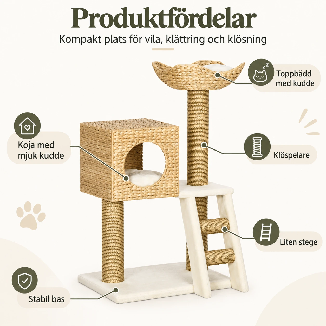 Kissan raapimispuu pesällä ja yläpedillä, 100,5 cm