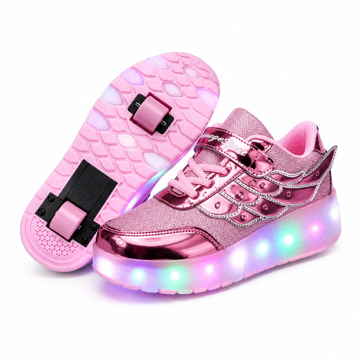 Rullskor Rosa med LED – Avtagbara Hjul