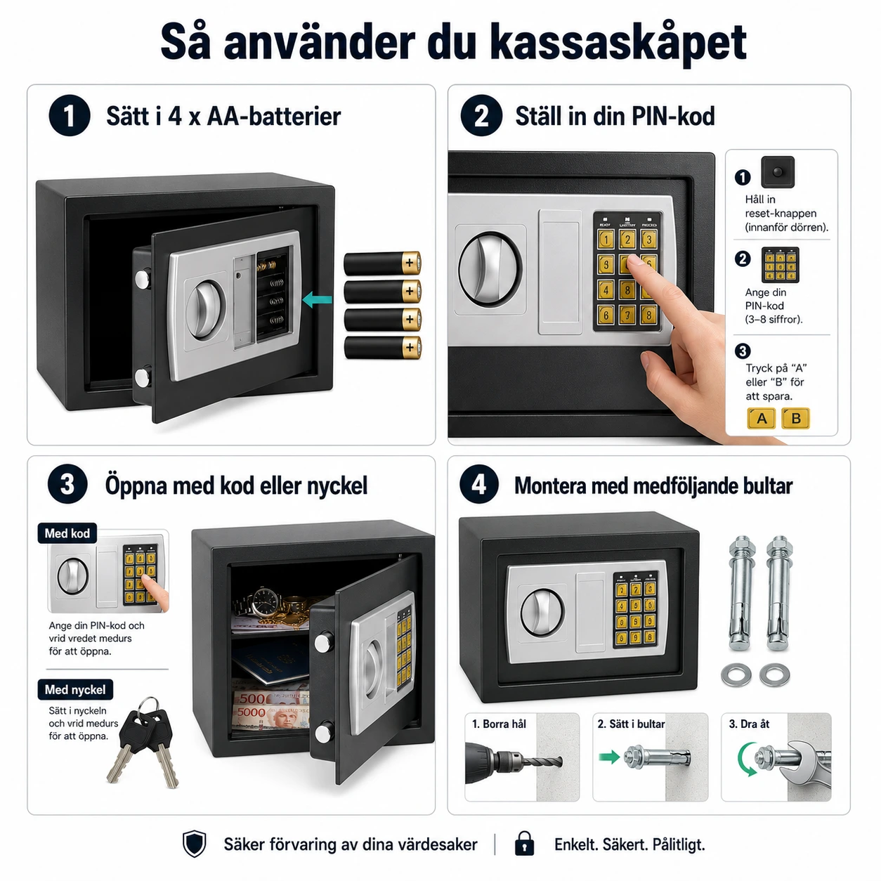 Kassaskåp Elektroniskt 8,5 L med Kodlås och Nycklar