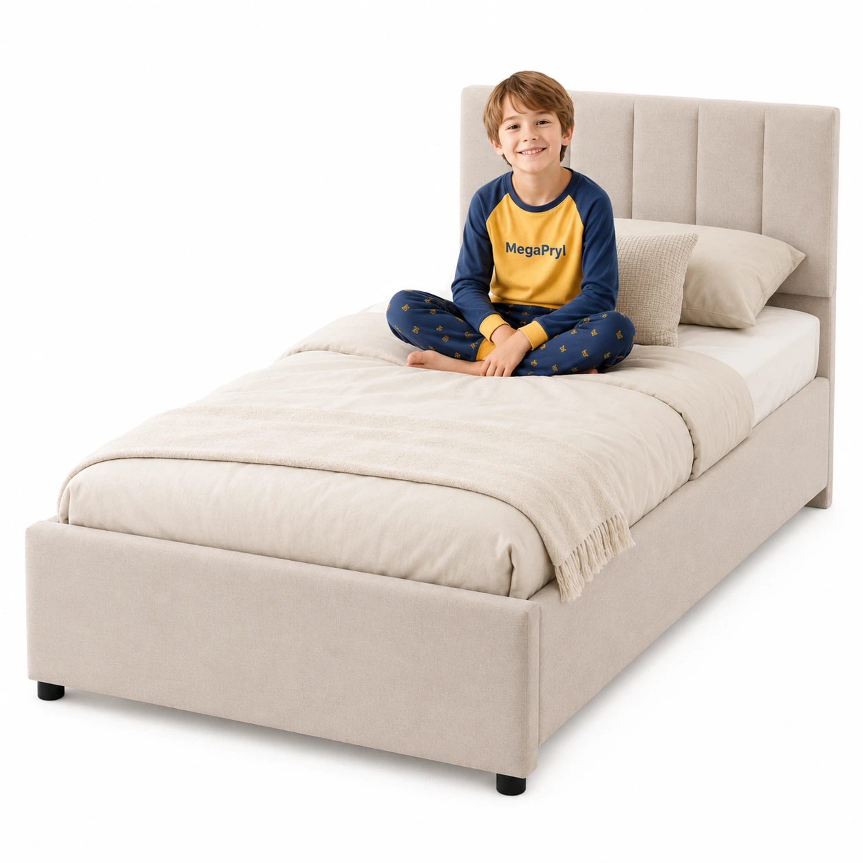 Barnsäng 90x200 med Förvaring Beige Linne