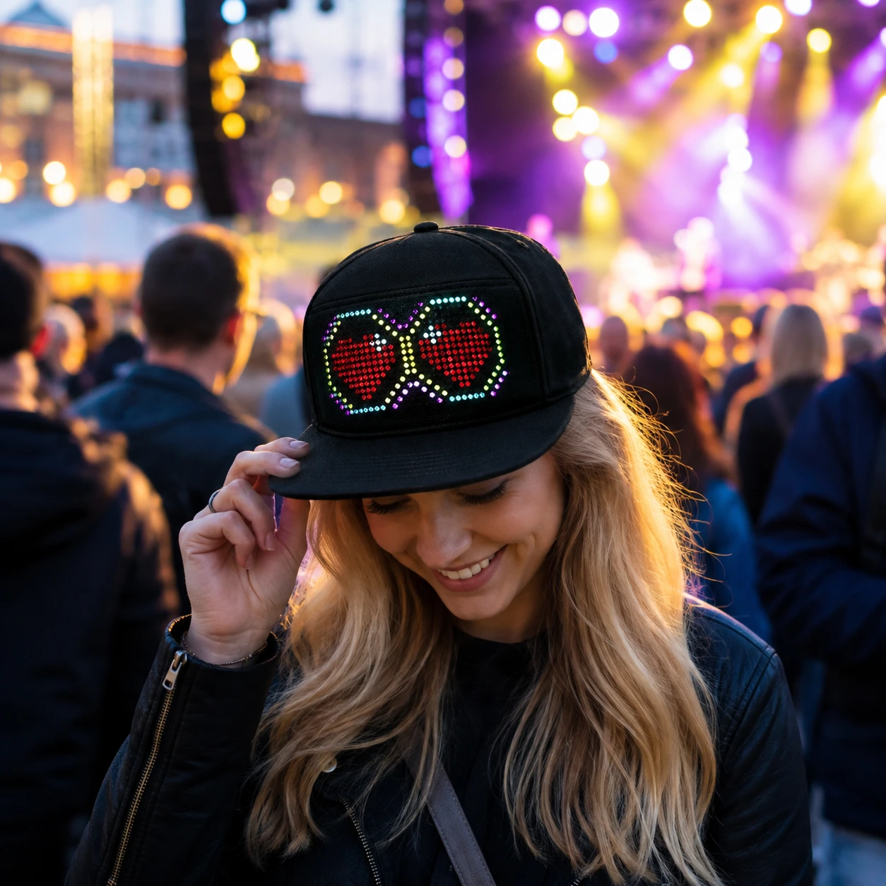 LED-keps med appstyrd display och justerbar storlek