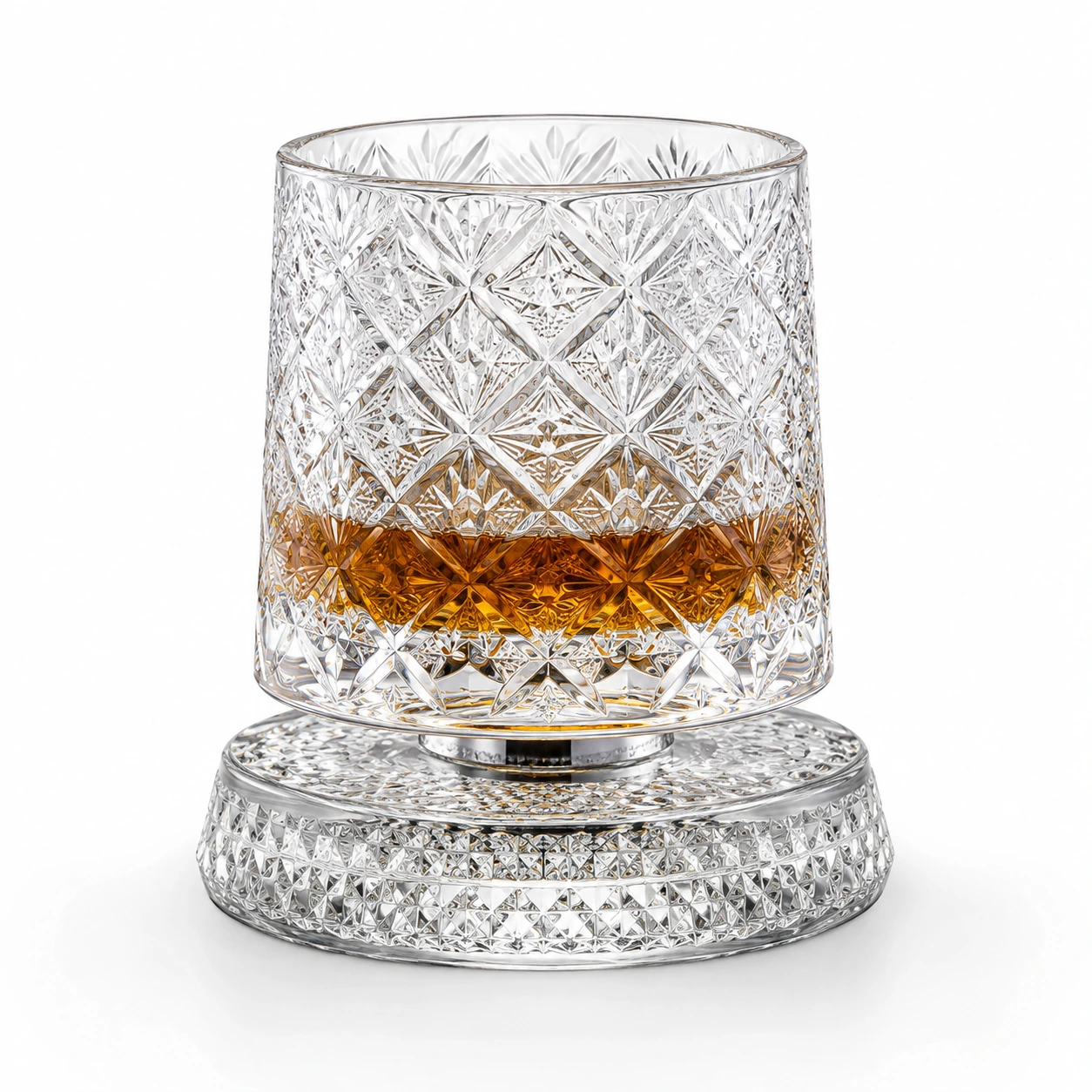 Roterande whiskyglas med glasbas