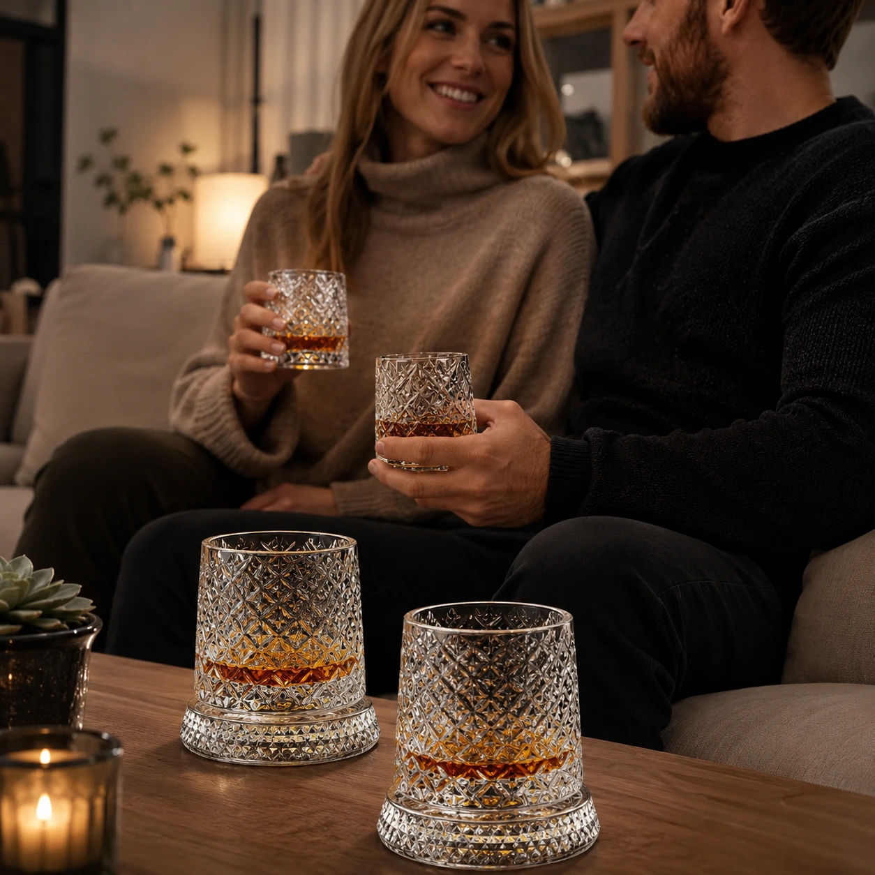 Roterande whiskyglas med glasbas