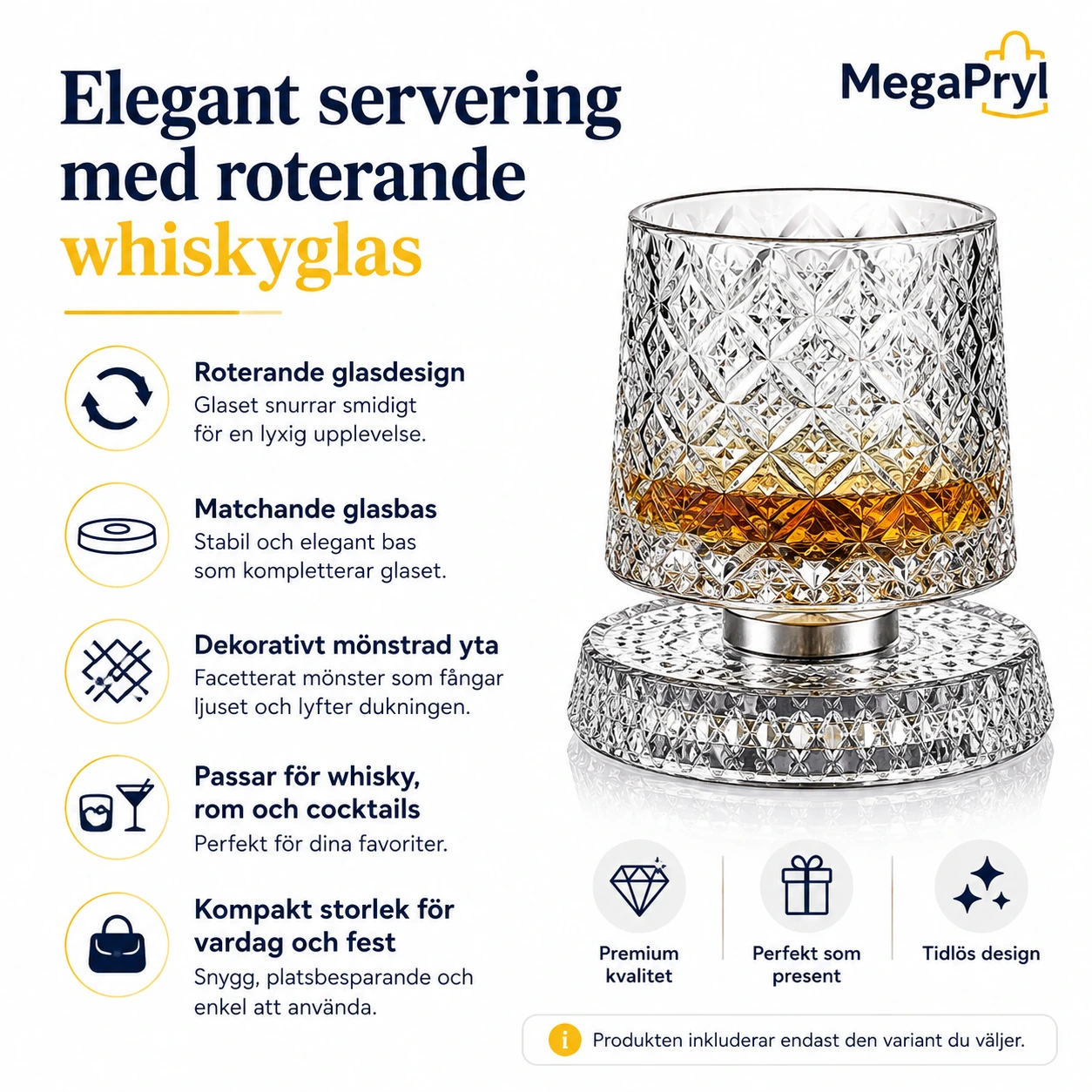 Roterande whiskyglas med glasbas