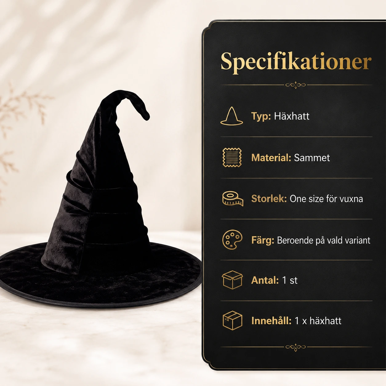 Häxhatt för maskerad och halloween