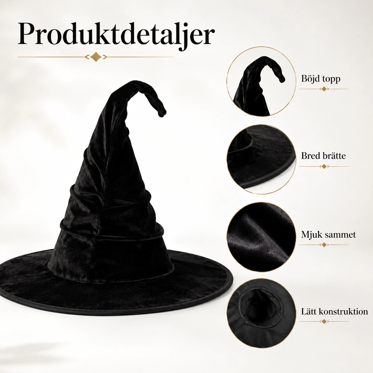 Häxhatt för maskerad och halloween