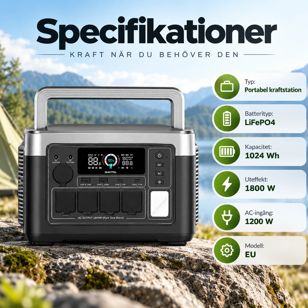 Portabel kraftstation för camping och reservkraft