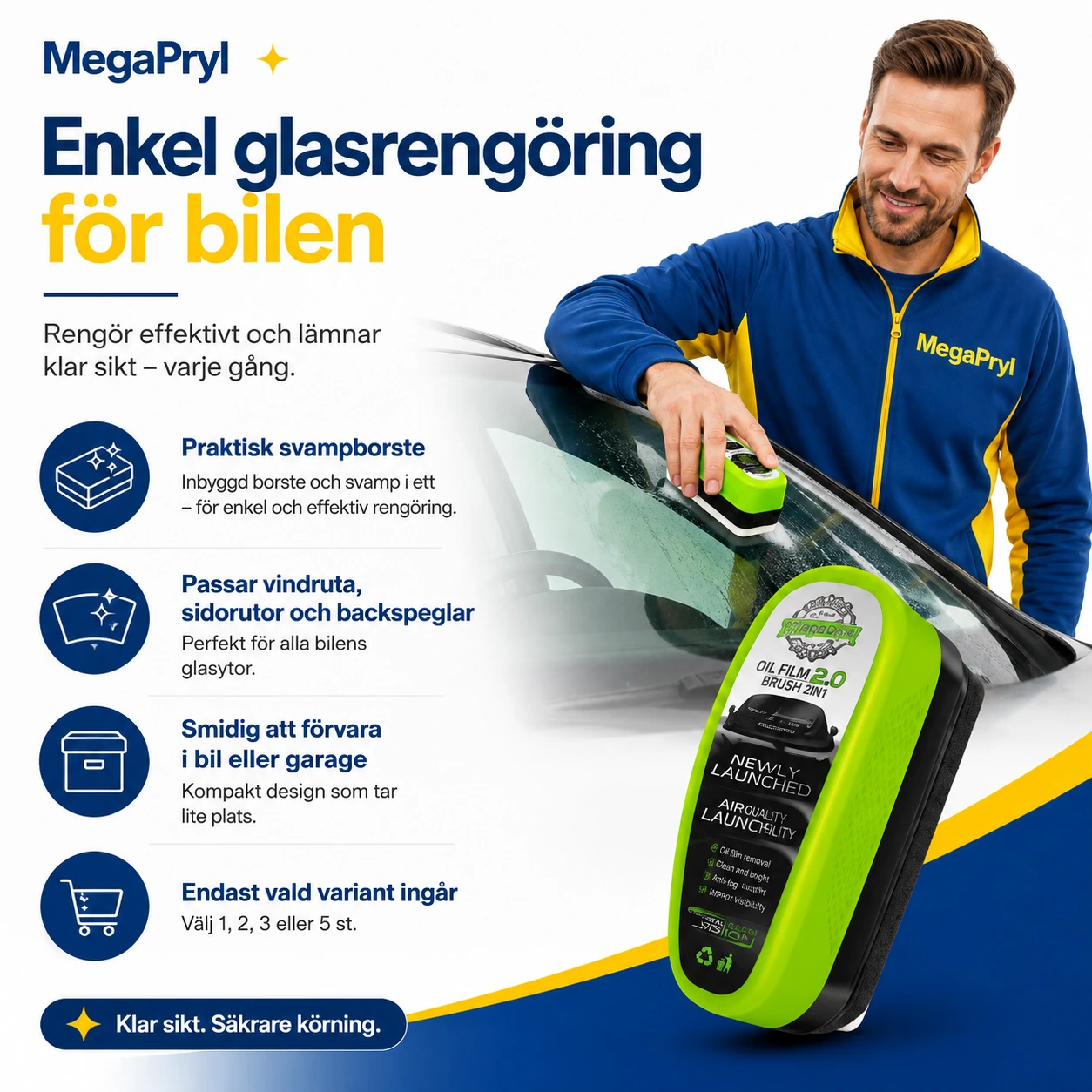 Glasrengörare för bilrutor med svampborste