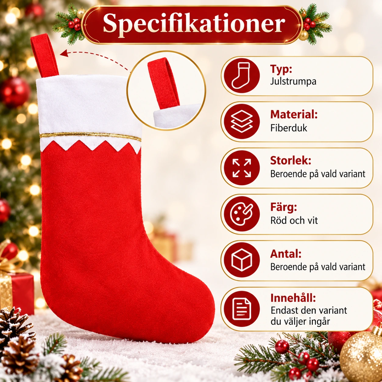 Julstrumpa för julpynt och små presenter