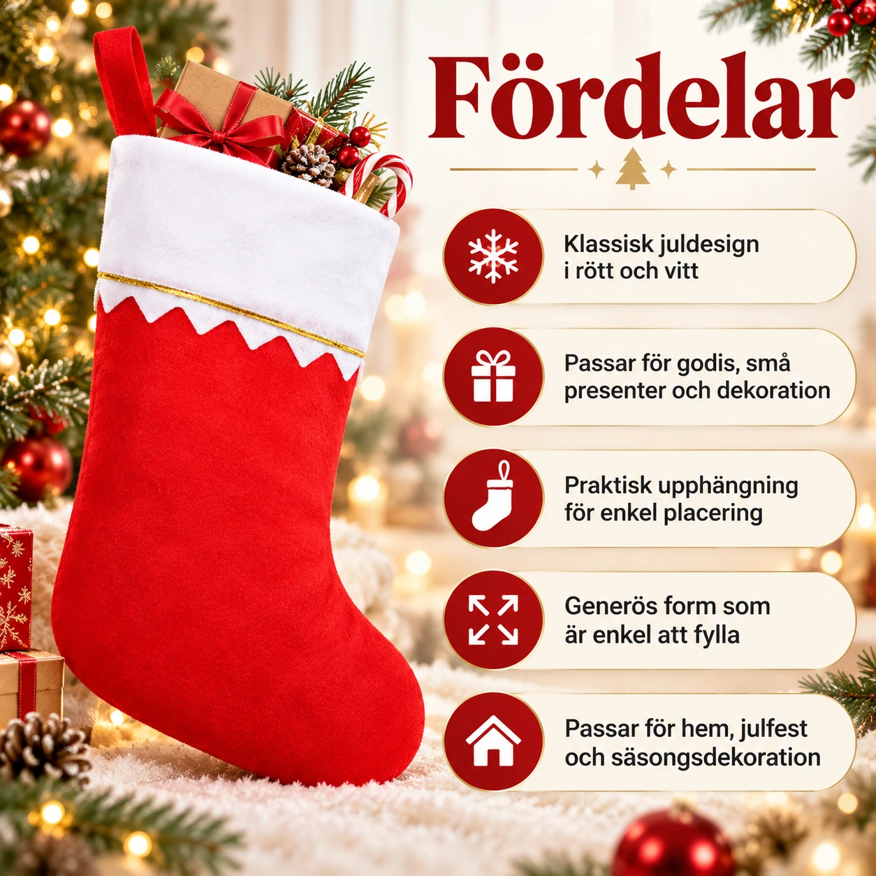 Julstrumpa för julpynt och små presenter