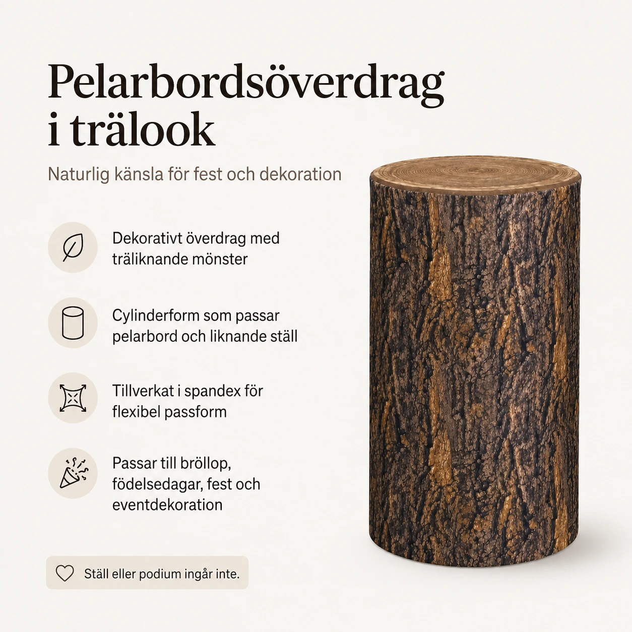 Pelarbordsöverdrag med trästruktur för fest och dekoration