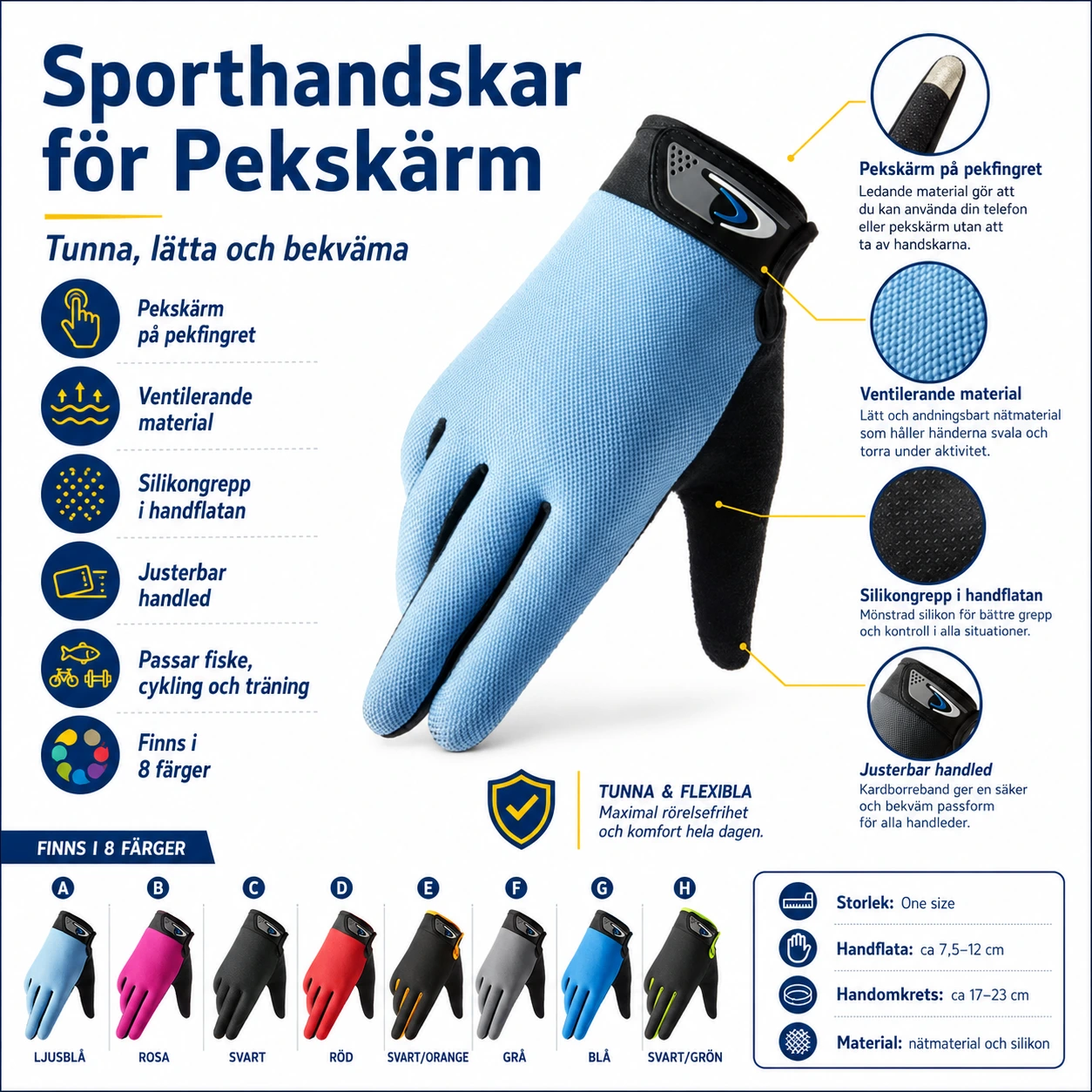 Sporthandskar för Pekskärm – Tunna i 8 Färger