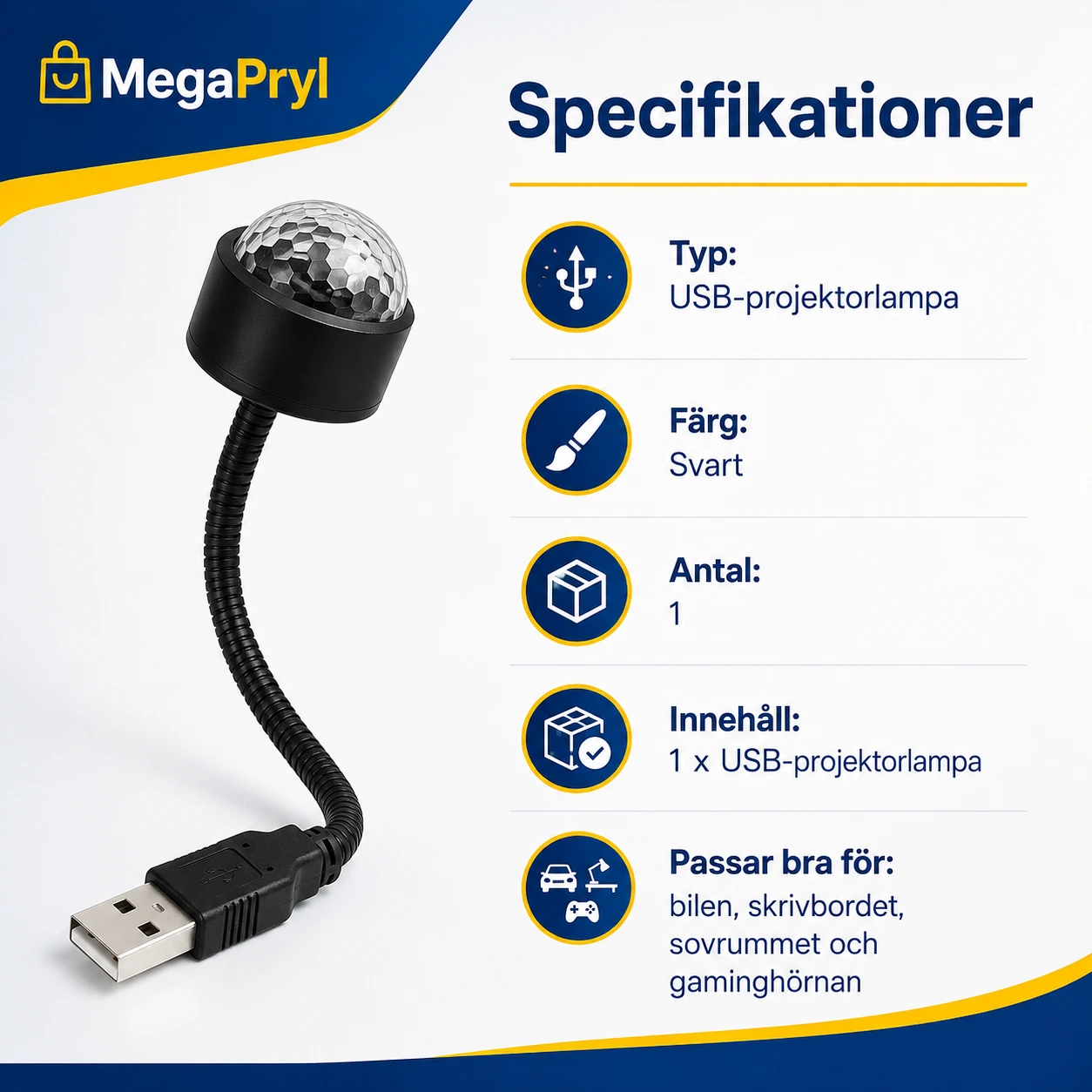 USB stjärnprojektor för bil och rum med justerbar hals