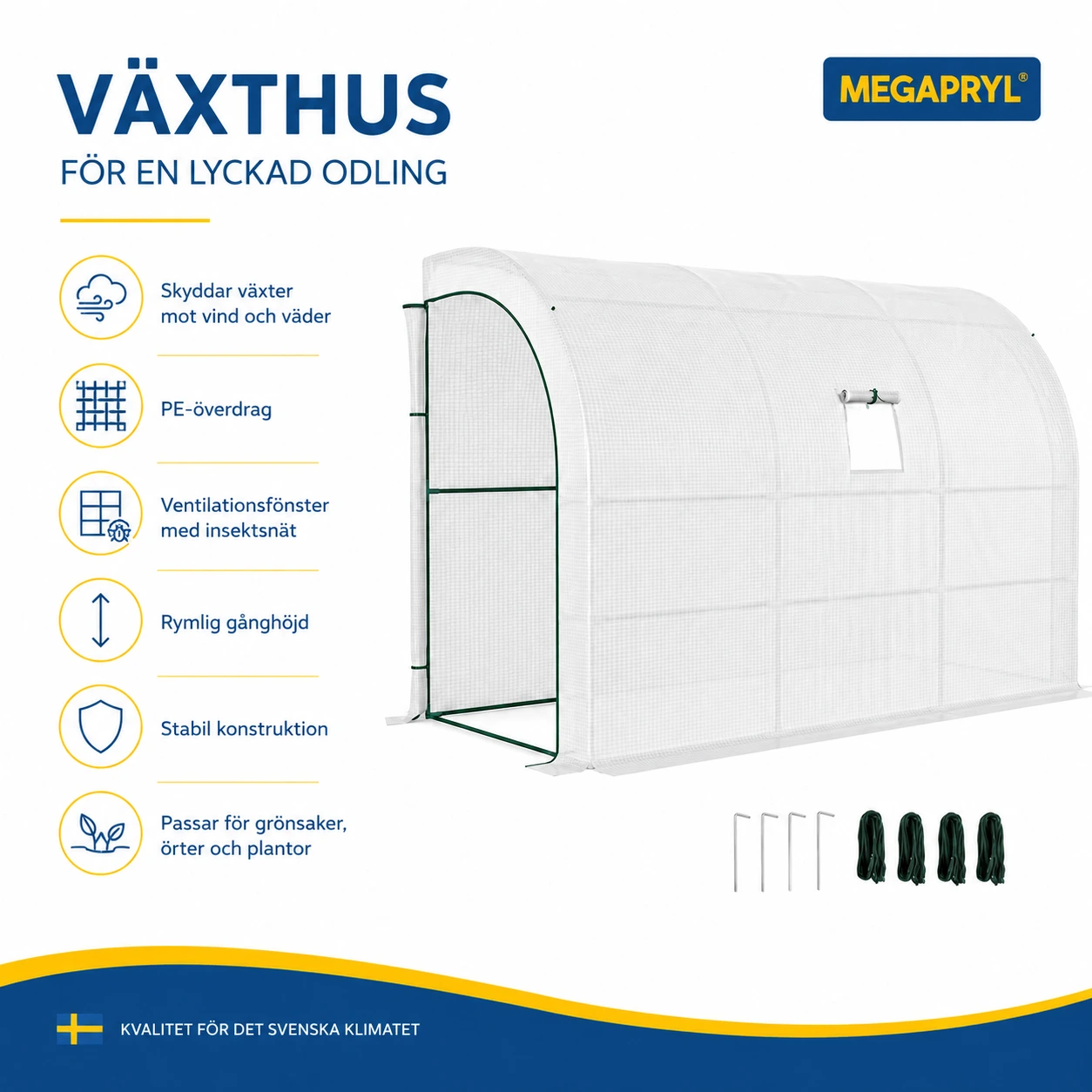 Växthus 300 x 150 x 213 cm med PE-överdrag