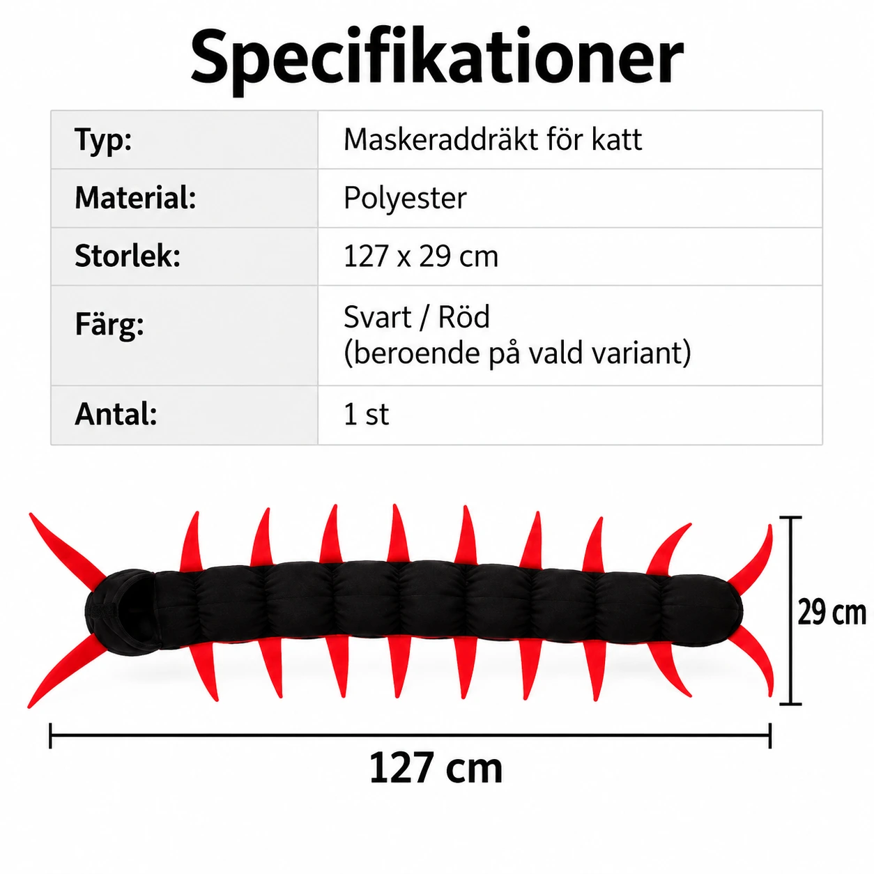 Maskeraddräkt tusenfoting för katt i polyester med huva
