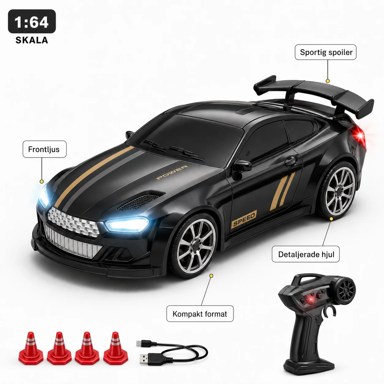 Mini radiostyrd driftbil i skala 1:64