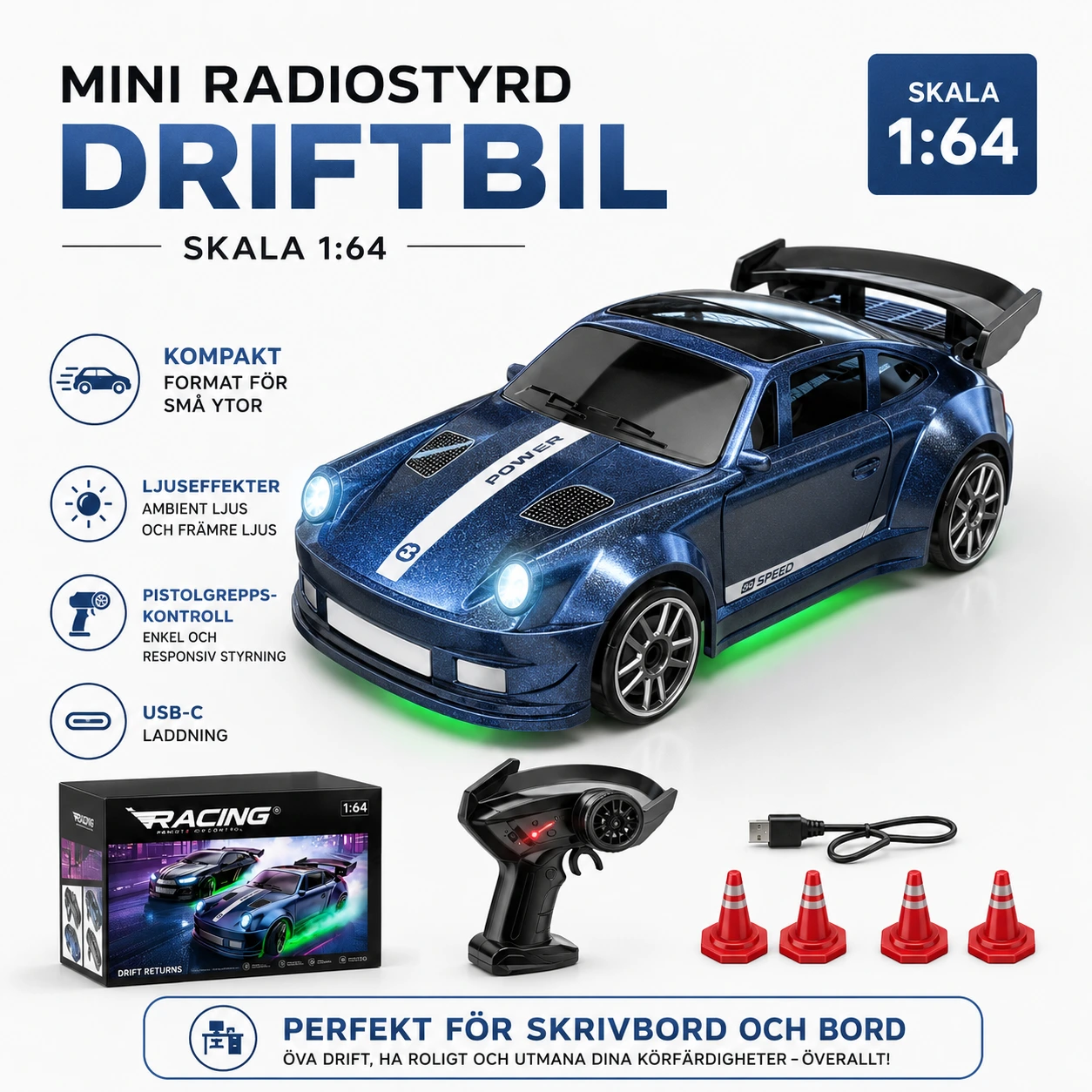 Mini radiostyrd driftbil i skala 1:64