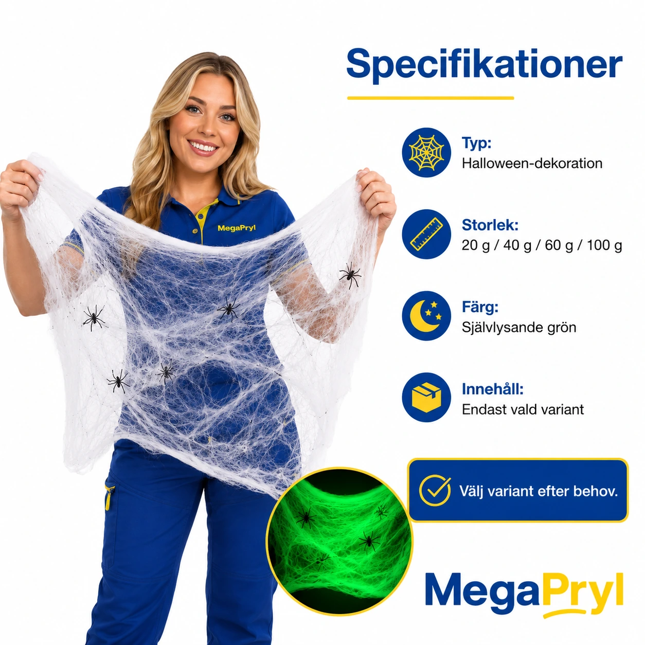 Självlysande spindelnät för halloween