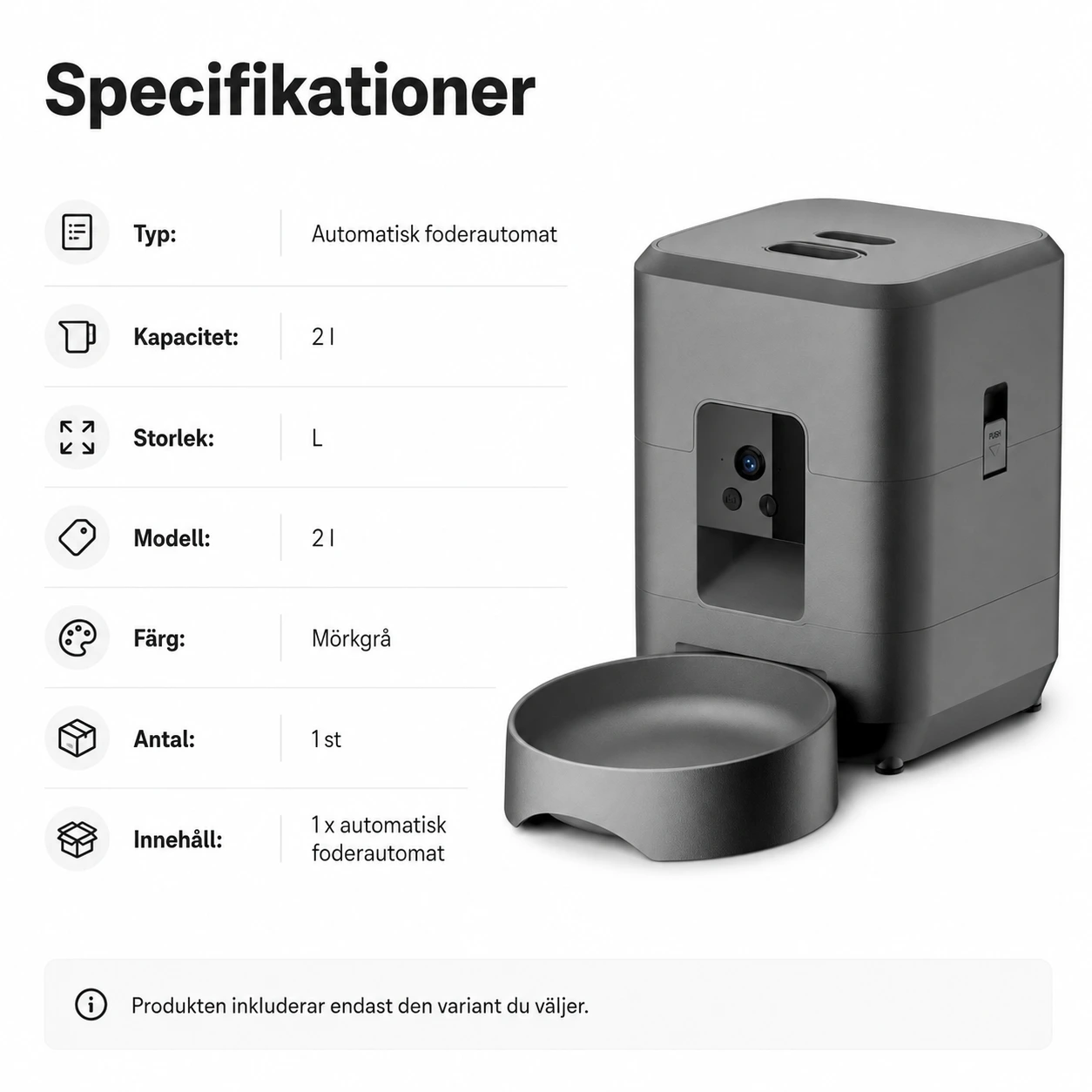 Automatisk foderautomat för hund och katt 2 l