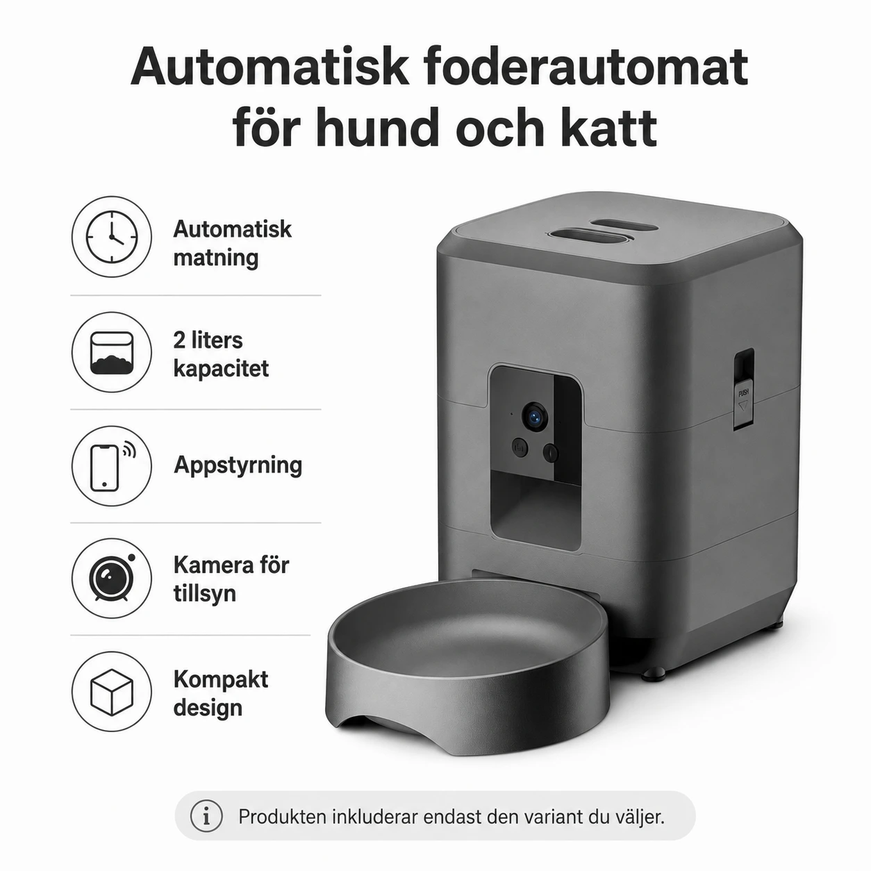 Automatisk foderautomat för hund och katt 2 l