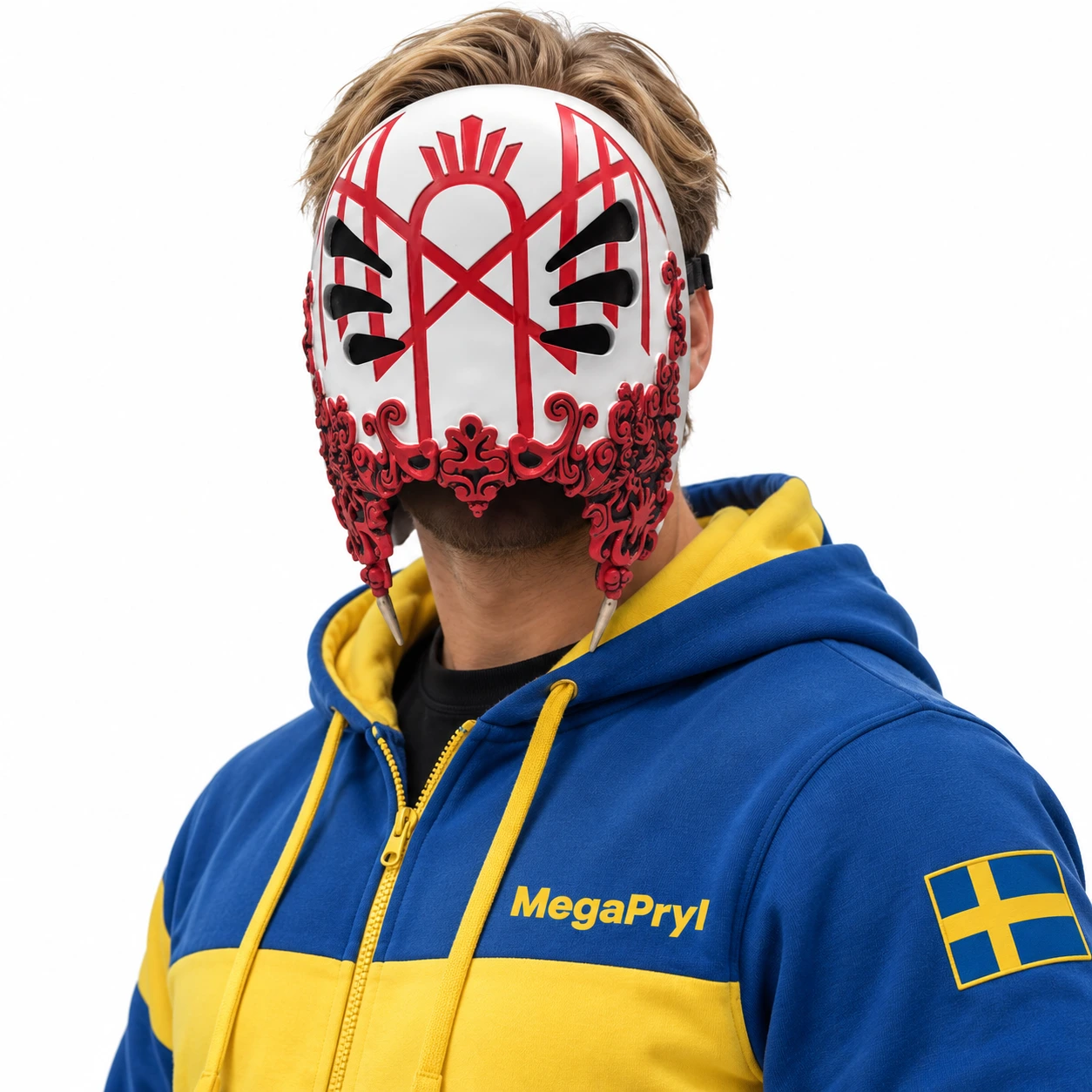 Vit och Röd Ockult Ansiktsmask med Detaljer